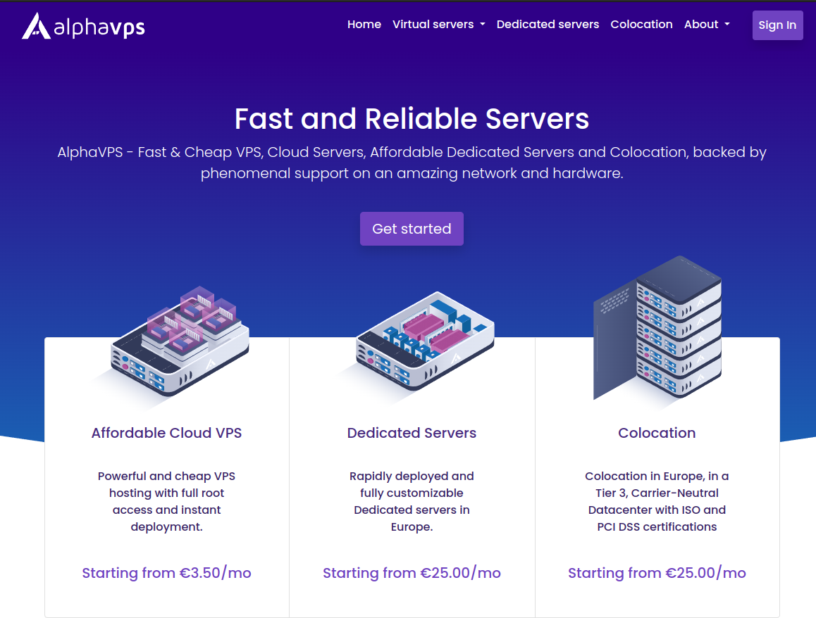 AlphaVPS homepage