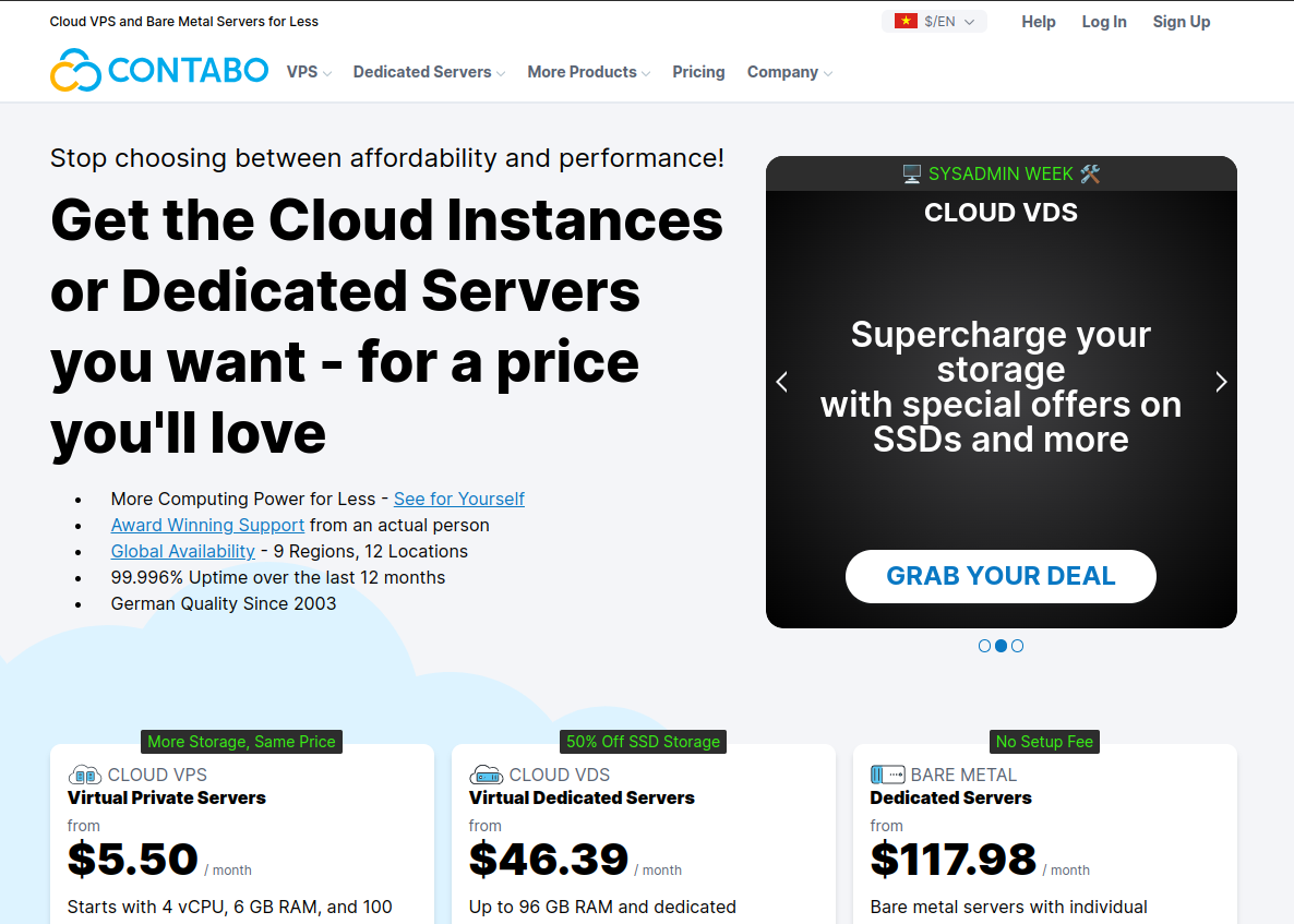 Contabo homepage