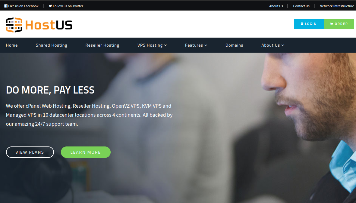 HostUS homepage